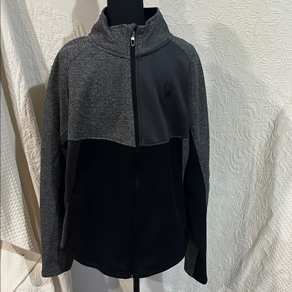 Spyder full-zip color block gray and black knit jacket, size large